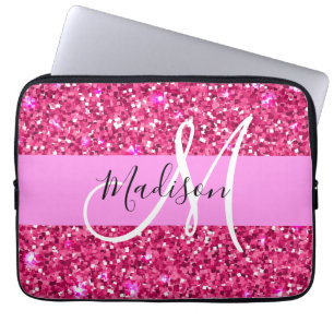 Glam Girly Shock rosa Glitter Sparkles Namn Monogr Laptop Fodral