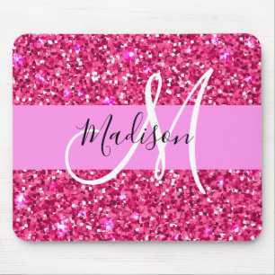 Glam Girly Shock rosa Glitter Sparkles Namn Monogr Musmatta