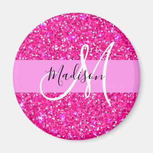 Glam Girly Shock rosa Sparkles Namn ogram Magnet