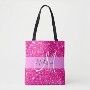 Glam Girly Shock rosa Sparkles Namn ogram Tygkasse