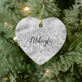 Glam Girly Silver Glitter Glitzy Gnistra Confetti Julgransprydnad Keramik
