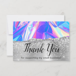 Glam Girly Silver Glitter Holografiskt företag Tack Kort