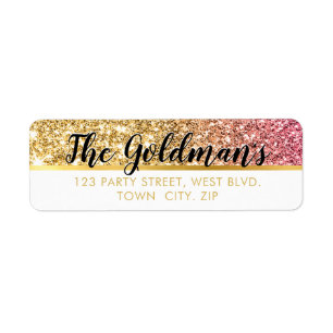 GLAM glamoral coola luxe rosa guld glitter Returadress Etikett