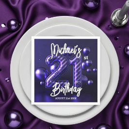 Glam Glänsande Lila Metallisk 21-årsdag Pappersservett