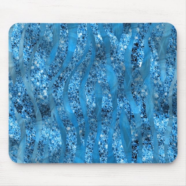 Glam Glitter Blue Zebra ränder Mousepad Musmatta (Framsidan)