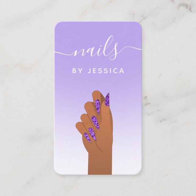 Glam Glitter Cheetah Print Nail Artist QR Code Visitkort (Framsida)