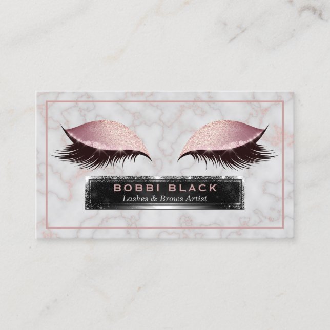 Glam Glitter Eyelash Extensions Ro Guld Marble Visitkort (Framsida)