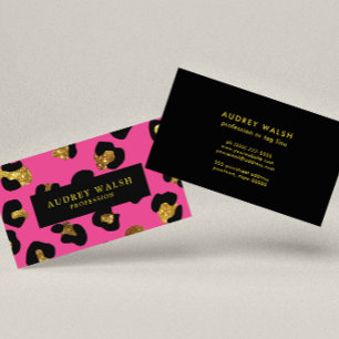 Glam Glitter Guld Fuchsia Leopard Luxury Visitkort