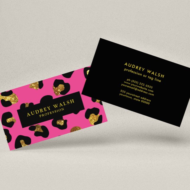 Glam Glitter Guld Fuchsia Leopard Luxury Visitkort (Skapare uppladdad)