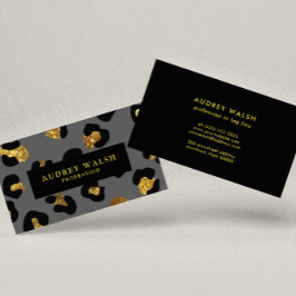 Glam Glitter Guld Grått Leopard Luxury Visitkort