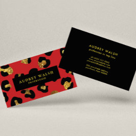 Glam Glitter Guld Red Leopard print Luxury Visitkort