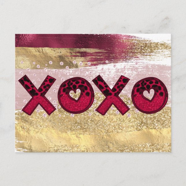 Glam Glitter Guld Red Luxe XOXO Valentines day Ho Helg Vykort (Framsida)