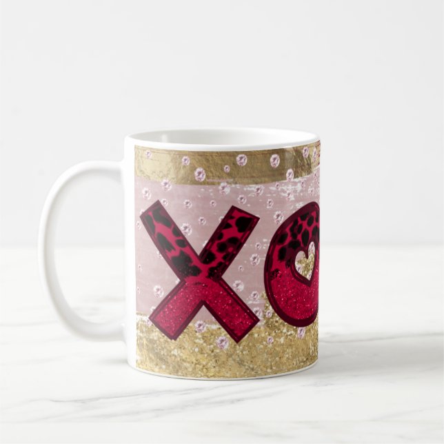 Glam Glitter Guld Red Luxe XOXO Valentineser Kaffemugg (Vänster)