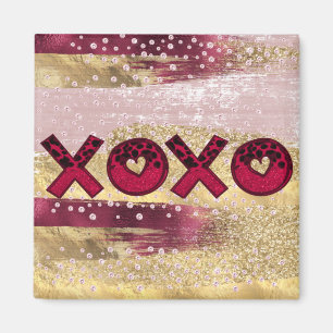 Glam Glitter Guld Red Luxe XOXO Valentineser Magnet