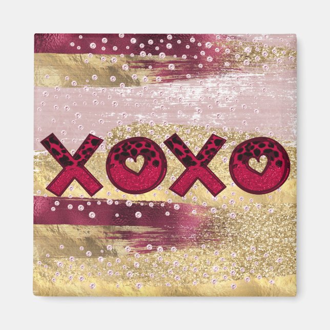 Glam Glitter Guld Red Luxe XOXO Valentineser Magnet (Framsidan)