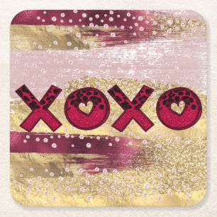 Glam Glitter Guld Red Luxe XOXO Valentineser Underlägg Papper Kvadrat