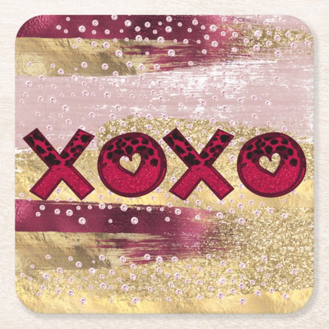 Glam Glitter Guld Red Luxe XOXO Valentineser Underlägg Papper Kvadrat (Framsidan)