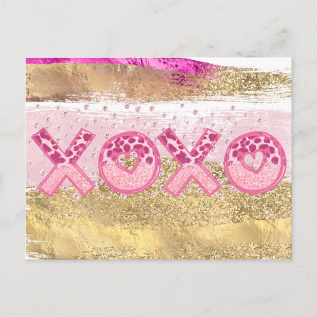 Glam Glitter Guld Rosa Luxe XOXO Valentines day Helg Vykort (Framsida)