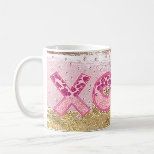 Glam Glitter Guld Rosa Luxe XOXO Valentineser Kaffemugg (Vänster)