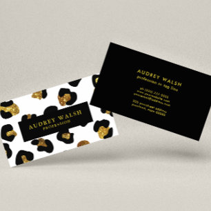 Glam Glitter Guld White Leopard print Luxury Visitkort