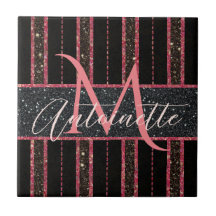 Glam Glitter Monogrammed Namn Black och Rosa