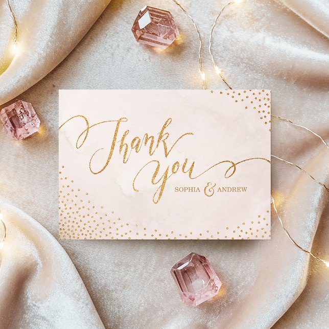 Glam  glitter ro guld, kalligrafi tack för kalligr kort (Glam blush glitter rose gold calligraphy thank you)