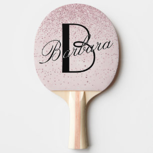 Glam Glitter Rosa Leather Struktur Monogram Namn Pingisracket