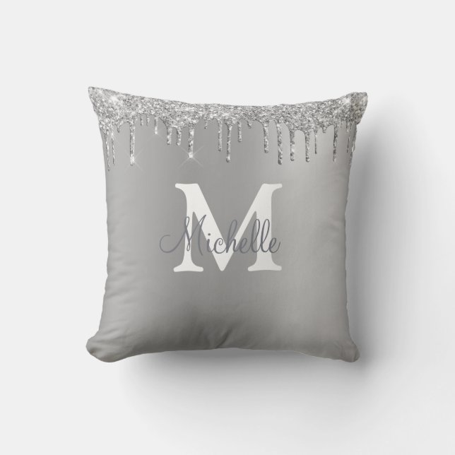 Glam & Glitter Silver Personlig Monogram Kudde (Framsida)