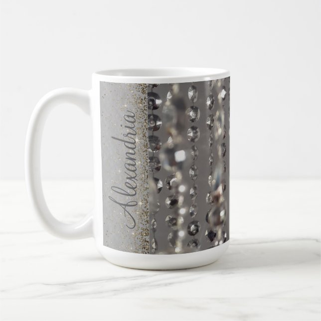 Glam Glittery Silver Pärlor Personlig Kaffemugg (Vänster)