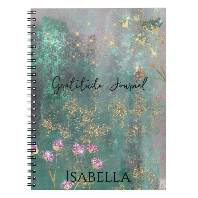 Glam Glitz Abstrakt Grönt Guld Faux Glitter Flower Anteckningsbok (Framsidan)