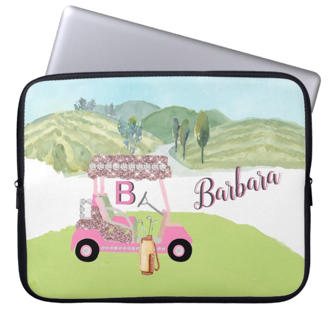 Glam Glitz Monogram Namn Ro Guld Golf Cart Laptop Fodral (Framsidan)