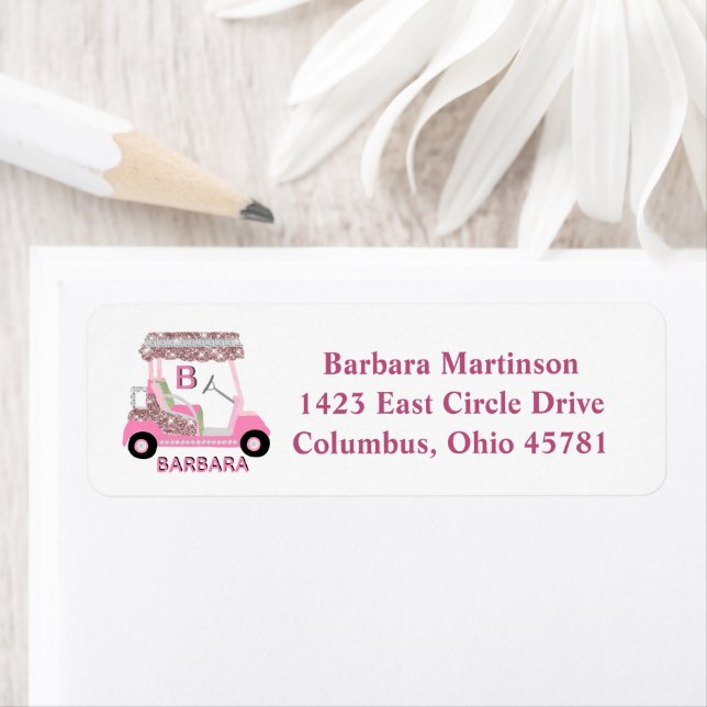 Glam Glitz Monogram Namn Ro Guld Golf Cart Returadress Etikett (Insitu)