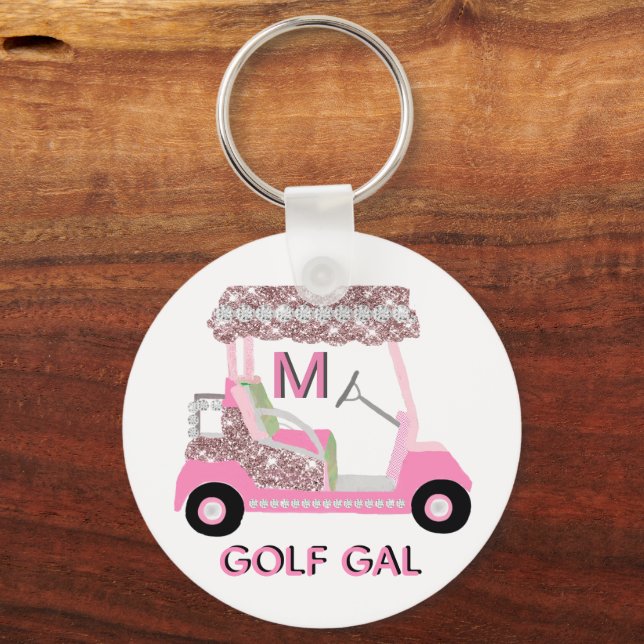 Glam Glitz Monogram Ro Guld Golf Cart Nyckelring (Framsida)
