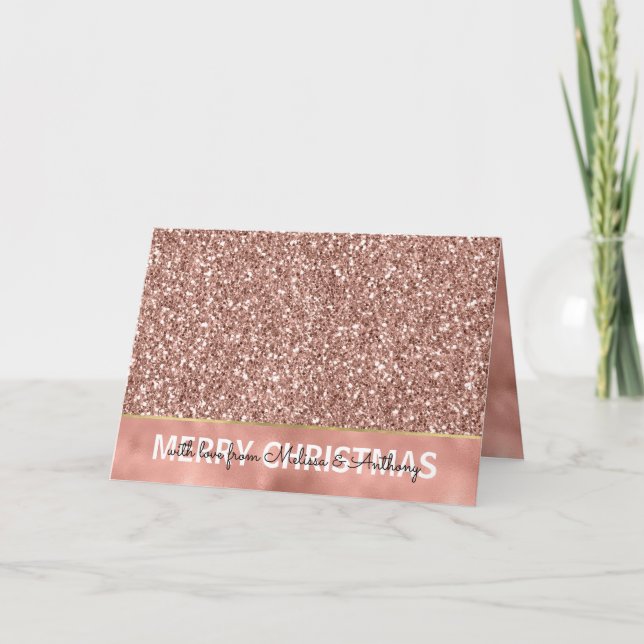 Glam Glitzy Glitter Ro Guld jul Helgkort (Framsida)