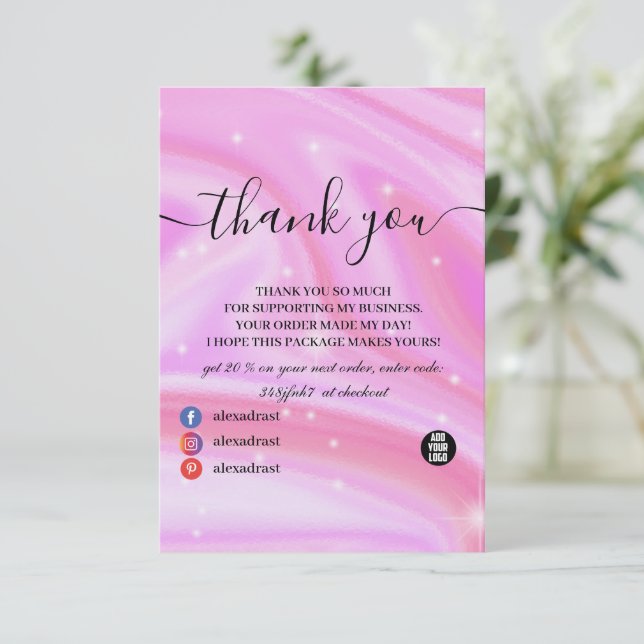 Glam Gnistra Holografisk Rosa Tack Kort (Stående Fram)