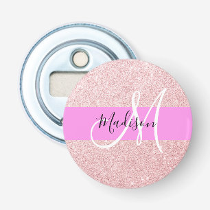 Glam Gnistra Monogram för Rosa ros Guld Glitter Flasköppnare