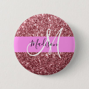 Glam Gnistra Monogram för Rosa ros Guld Glitter Knapp