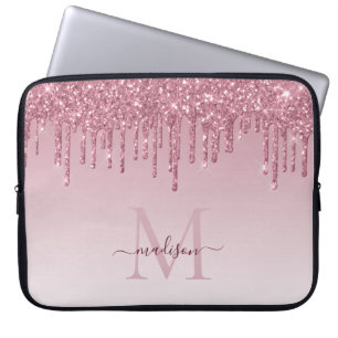 Glam Gnistra Monogram för Rosa ros Guld Glitter Laptop Fodral