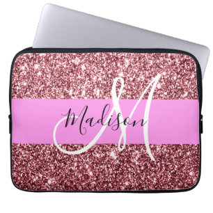 Glam Gnistra Monogram för Rosa ros Guld Glitter Laptop Fodral