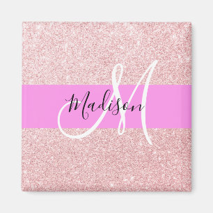 Glam Gnistra Monogram för Rosa ros Guld Glitter Magnet