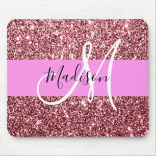 Glam Gnistra Monogram för Rosa ros Guld Glitter Musmatta
