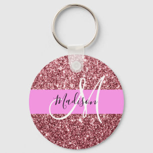 Glam Gnistra Monogram för Rosa ros Guld Glitter Nyckelring