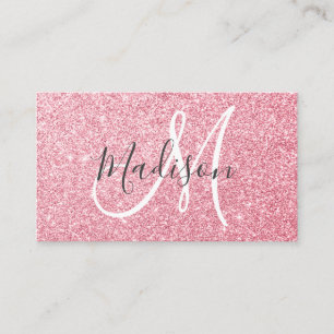 Glam Gnistra Monogram för Rosa ros Guld Glitter Visitkort