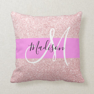 Glam Gnistran Rosa ros-Glitter, Monogram Kudde