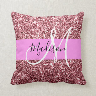 Glam Gnistran Rosa ros-Glitter, Monogram Kudde