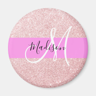 Glam Gnistran Rosa ros-Glitter, Monogram Magnet