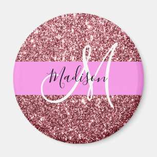 Glam Gnistran Rosa ros-Glitter, Monogram Magnet