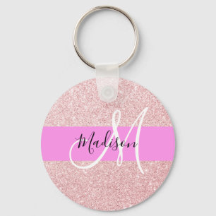 Glam Gnistran Rosa ros-Glitter, Monogram Nyckelring