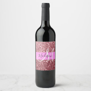 Glam  Gnistran Rosa ros-Glitter, Monogram Vinflaska Etikett