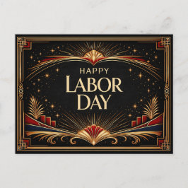 Glam Gold Art Deco Happy Labor Day Helg Vykort